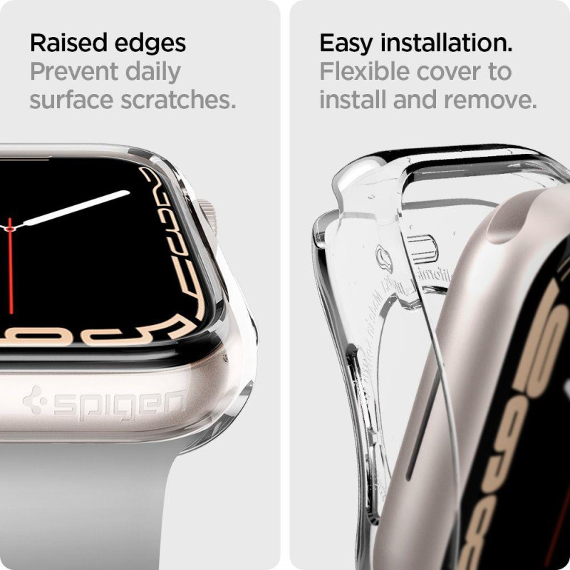 „Spigen“ skystųjų kristalų dėklas, skirtas Apple Watch 4 / 5 / 6 / 7 / 8 / SE (40 / 41 mm) - skaidrus