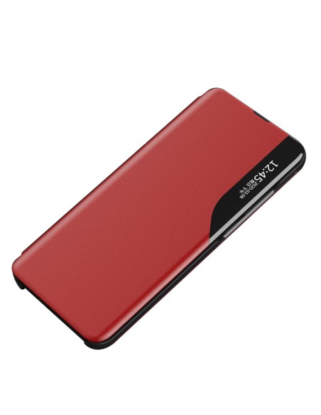 Eco Leather View Case, elegantiškas dėklas su atvartu ir stovo funkcija, skirtas Samsung Galaxy A73, raudonas