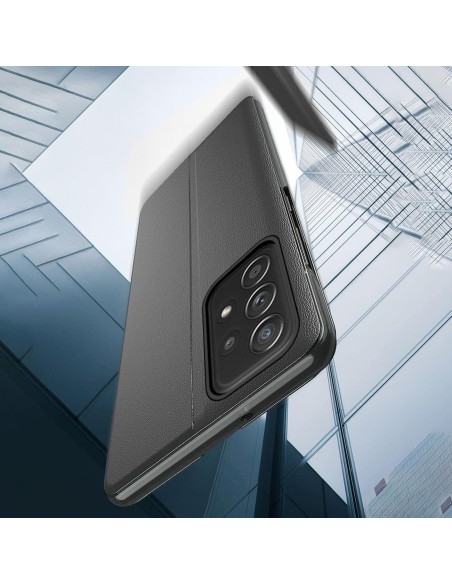 Eco Leather View Case, elegantiškas dėklas su atvartu ir stovo funkcija, skirtas Samsung Galaxy A73, raudonas