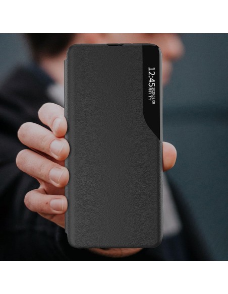 Eco Leather View Case, elegantiškas dėklas su atvartu ir stovo funkcija, skirtas Samsung Galaxy A73, raudonas