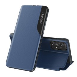 Eco Leather View Case, elegantiškas dėklas su atvartu ir stovo funkcija, skirtas Samsung Galaxy A73, mėlynas