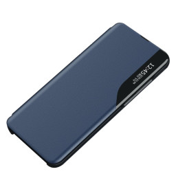 Eco Leather View Case, elegantiškas dėklas su atvartu ir stovo funkcija, skirtas Samsung Galaxy A73, mėlynas