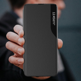 Eco Leather View Case, elegantiškas dėklas su atvartu ir stovo funkcija, skirtas Samsung Galaxy A73, mėlynas