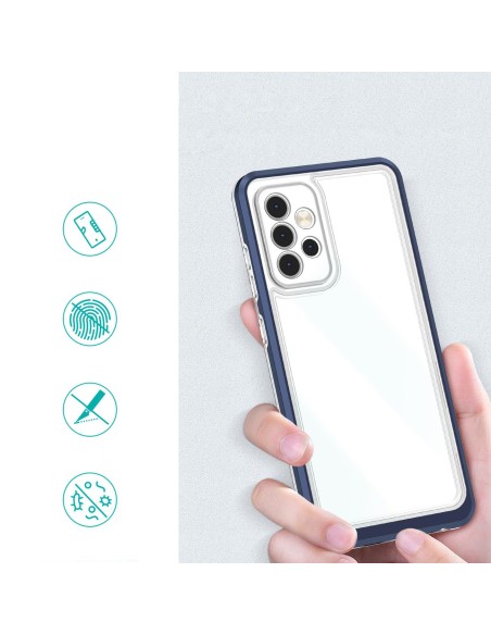 Skaidrus 3in1 dėklas, skirtas Samsung Galaxy A33 5G gelio dangtelis su mėlynu rėmeliu Skaidrus 3in1 dėklas, skirtas Samsung Galaxy A33 5G gelio dangtelis su mėlynu rėmeliu