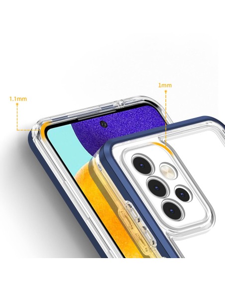 Skaidrus 3in1 dėklas, skirtas Samsung Galaxy A33 5G gelio dangtelis su mėlynu rėmeliu Skaidrus 3in1 dėklas, skirtas Samsung Galaxy A33 5G gelio dangtelis su mėlynu rėmeliu