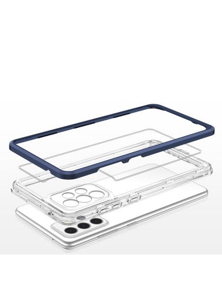 Skaidrus 3in1 dėklas, skirtas Samsung Galaxy A33 5G gelio dangtelis su mėlynu rėmeliu Skaidrus 3in1 dėklas, skirtas Samsung Galaxy A33 5G gelio dangtelis su mėlynu rėmeliu