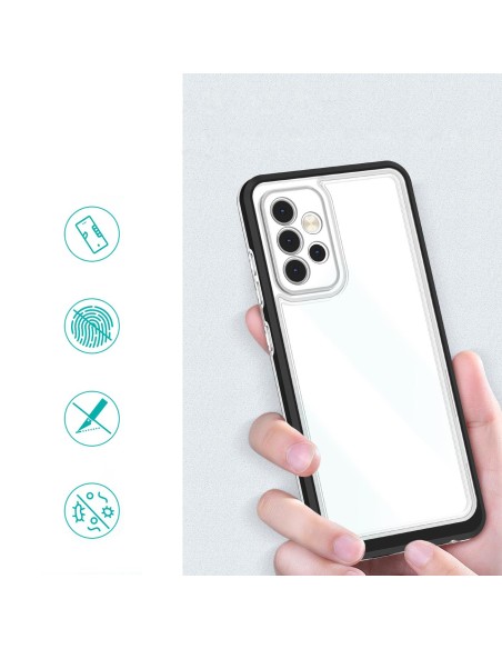 Skaidrus 3in1 dėklas Samsung Galaxy A73, gelinis dangtelis su rėmeliu, juodas Skaidrus 3in1 dėklas Samsung Galaxy A73, gelinis dangtelis su rėmeliu, juodas