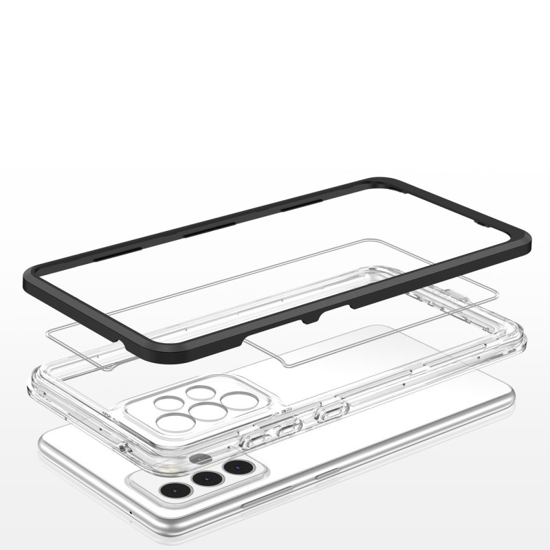 Skaidrus 3in1 dėklas Samsung Galaxy A73, gelinis dangtelis su rėmeliu, juodas