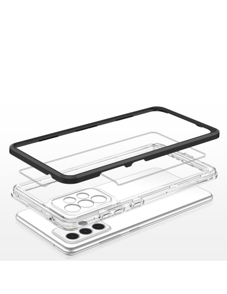 Skaidrus 3in1 dėklas Samsung Galaxy A73, gelinis dangtelis su rėmeliu, juodas Skaidrus 3in1 dėklas Samsung Galaxy A73, gelinis dangtelis su rėmeliu, juodas