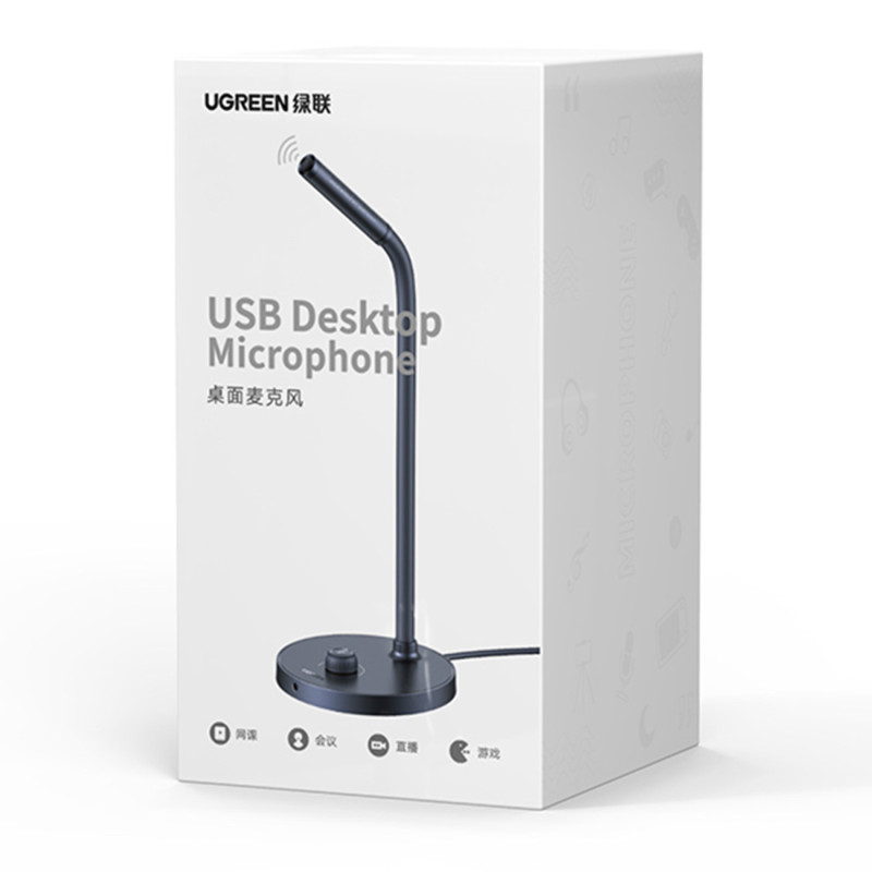 USB mikrofonas nešiojamojo kompiuterio staliniam kompiuteriui su stovu juodas