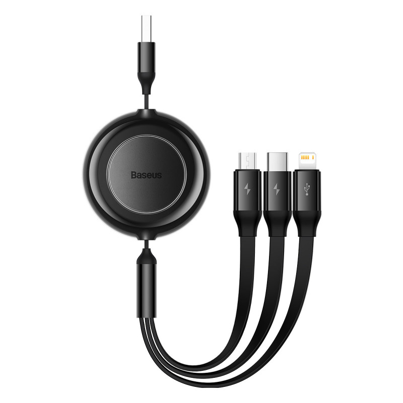 Bright Mirror 2 kabelis 3in1 USB Type A microUSB + iPhone Lightning + USB-C 3.5A 1.1m juodas
