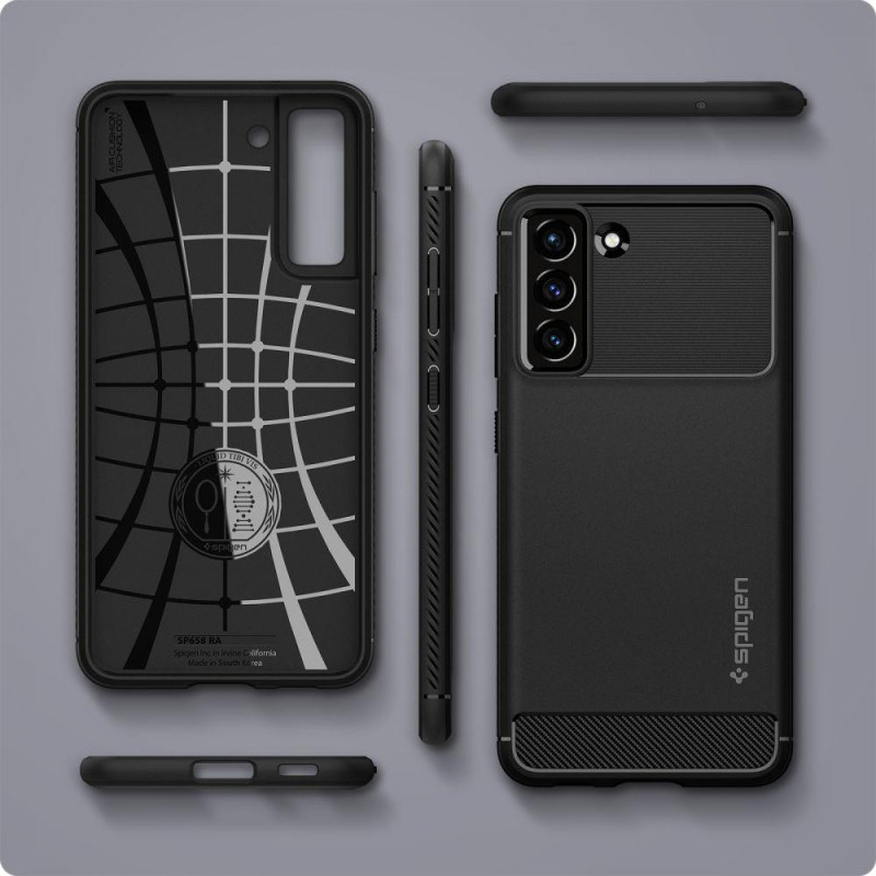 Spigen Rugged Armor dėklas, skirtas Samsung Galaxy S21 FE - matinė juoda