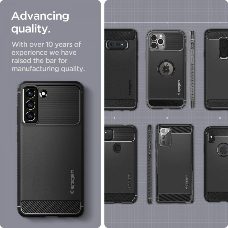 Spigen Rugged Armor dėklas, skirtas Samsung Galaxy S21 FE - matinė juoda