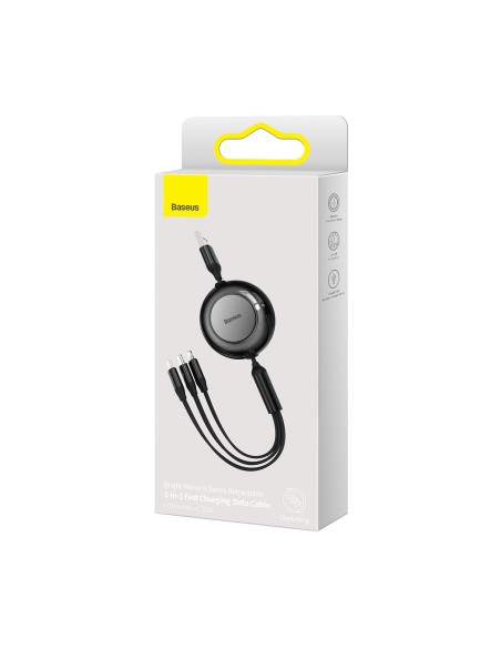 Bright Mirror 2 kabelis 3in1 USB Type A microUSB + iPhone Lightning + USB-C 3.5A 1.1m juodas Bright Mirror 2 kabelis 3in1 USB Type A microUSB + iPhone Lightning + USB-C 3.5A 1.1m juodas