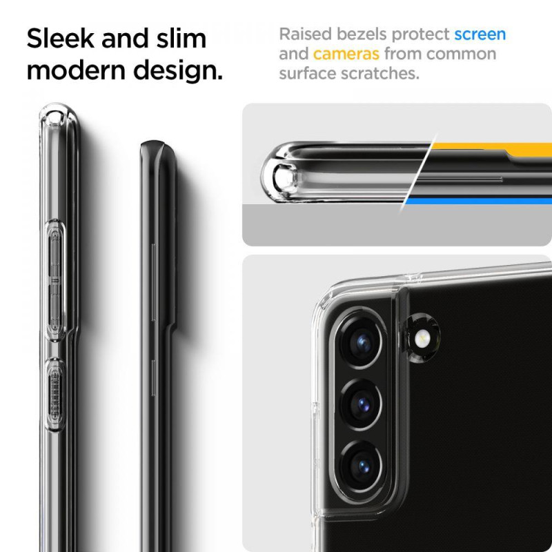 Spigen Skystųjų kristalų dėklas, skirtas Samsung Galaxy S21 FE - skaidrus