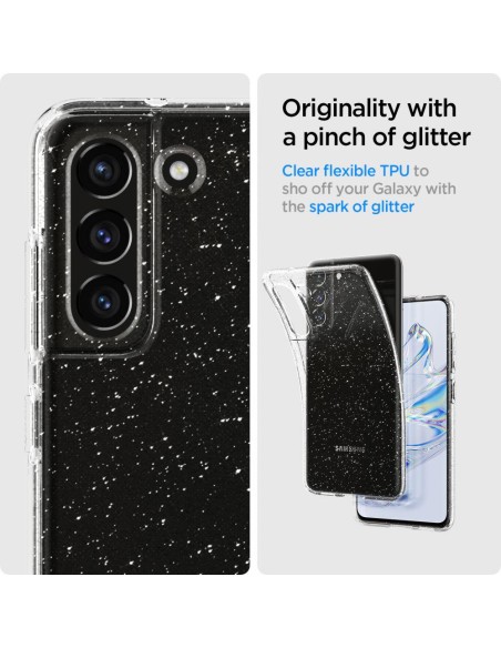 Spigen Skystųjų kristalų dėklas, skirtas Samsung Galaxy S21 FE - skaidrus ir blizgantis Spigen Skystųjų kristalų dėklas, skirtas Samsung Galaxy S21 FE - skaidrus ir blizgantis