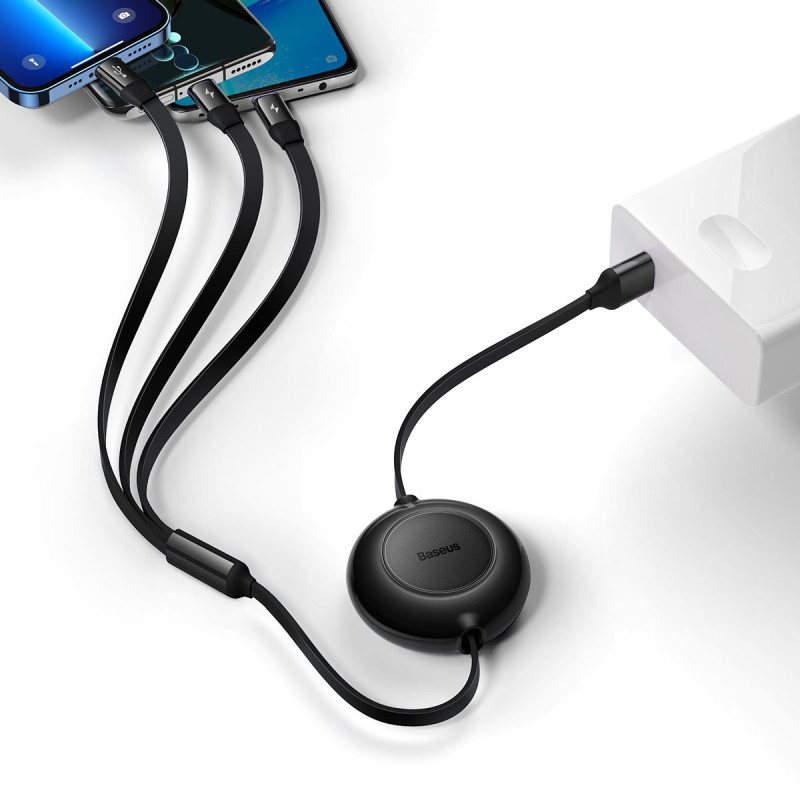 Bright Mirror 2 kabelis 3in1 USB Type A microUSB + iPhone Lightning + USB-C 3.5A 1.1m juodas