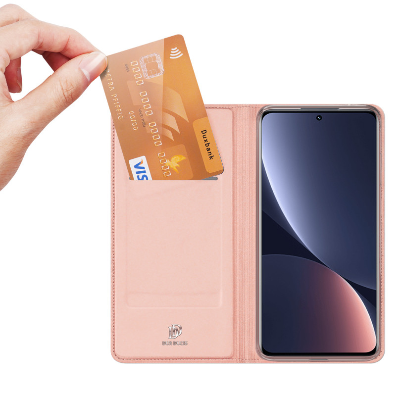 Dux Ducis Skin Pro dėklo dėklo dangtelis su atvartu, skirtas Xiaomi 12 Pro rožinei