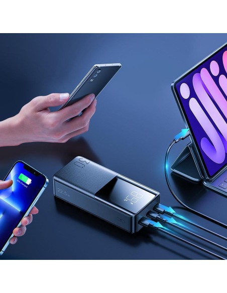 Powerbank 30000mAh 15W kabelis USB-C kabelis juodas