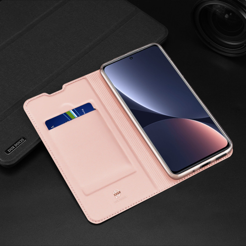 Dux Ducis Skin Pro dėklo dėklo dangtelis su atvartu, skirtas Xiaomi 12 Pro rožinei