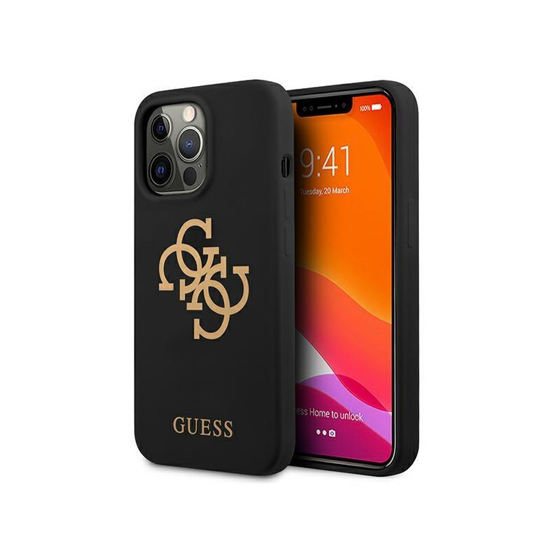 Guess Silicone 4G Logo dėklas, skirtas iPhone 13 Pro / iPhone 13 - juodas