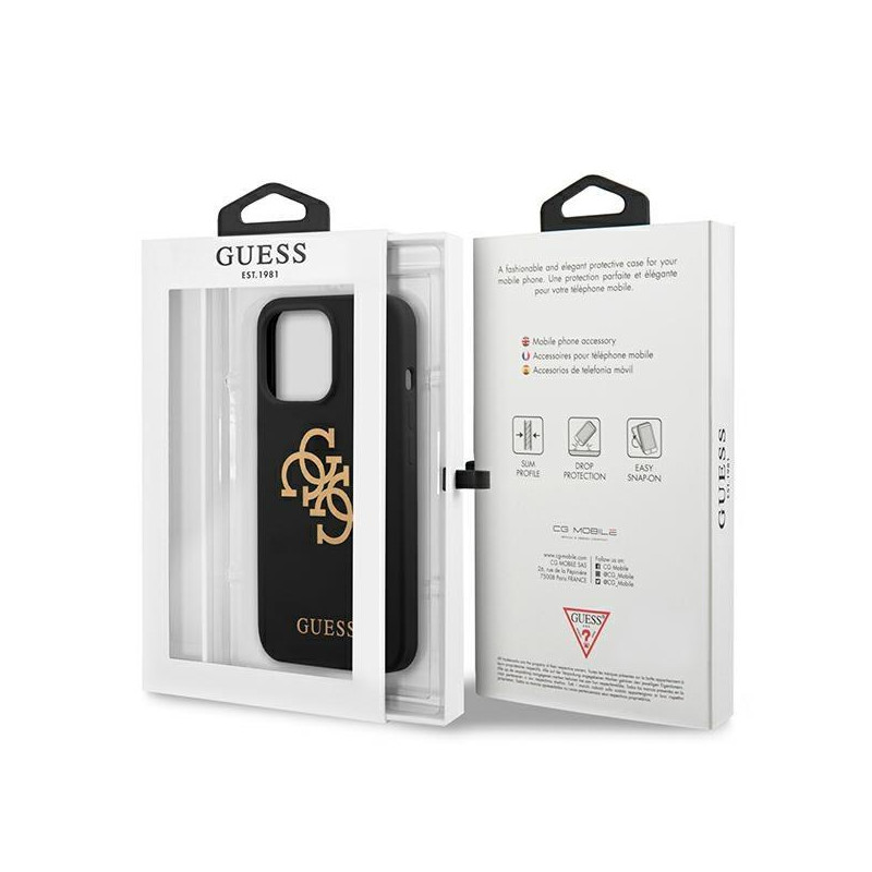 Guess Silicone 4G Logo dėklas, skirtas iPhone 13 Pro / iPhone 13 - juodas