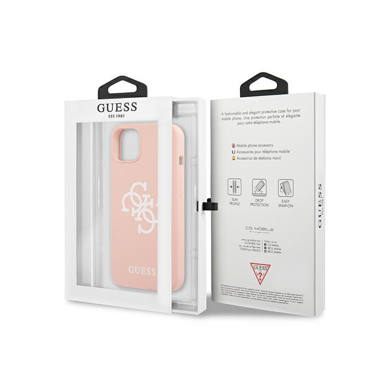 Guess Silicone 4G Logo dėklas iPhone 13 mini - rožinis
