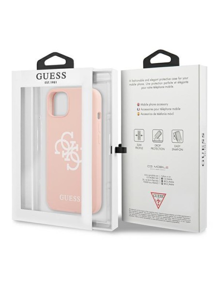 Guess Silicone 4G Logo dėklas iPhone 13 mini - rožinis Guess Silicone 4G Logo dėklas iPhone 13 mini - rožinis