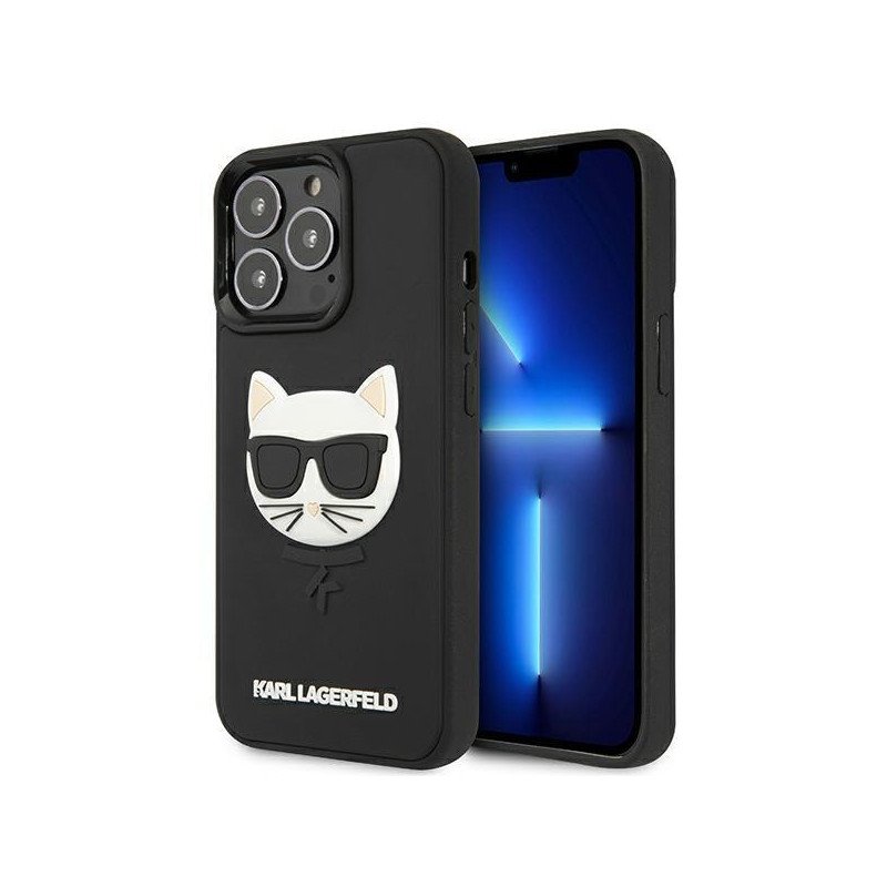 Karl Lagerfeld 3D guminis Choupette dėklas, skirtas iPhone 13 Pro / iPhone 13 – juodas