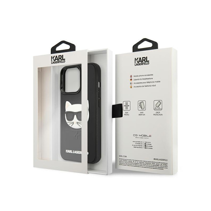 Karl Lagerfeld 3D guminis Choupette dėklas, skirtas iPhone 13 Pro / iPhone 13 – juodas