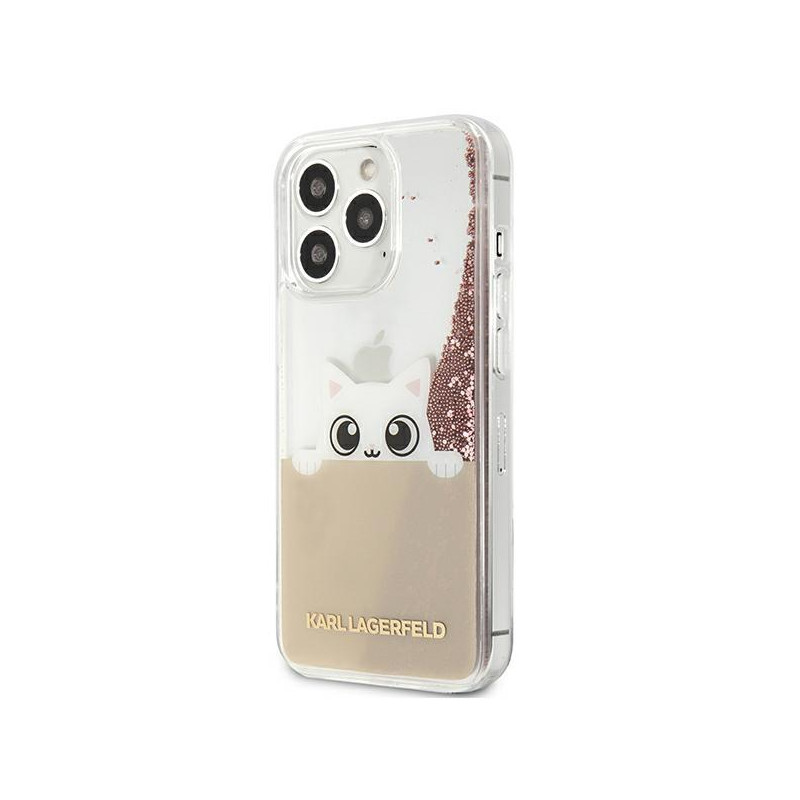 Karl Lagerfeld Liquid Glitter Peek-A-Boo dėklas, skirtas iPhone 13 Pro Max - rožinis