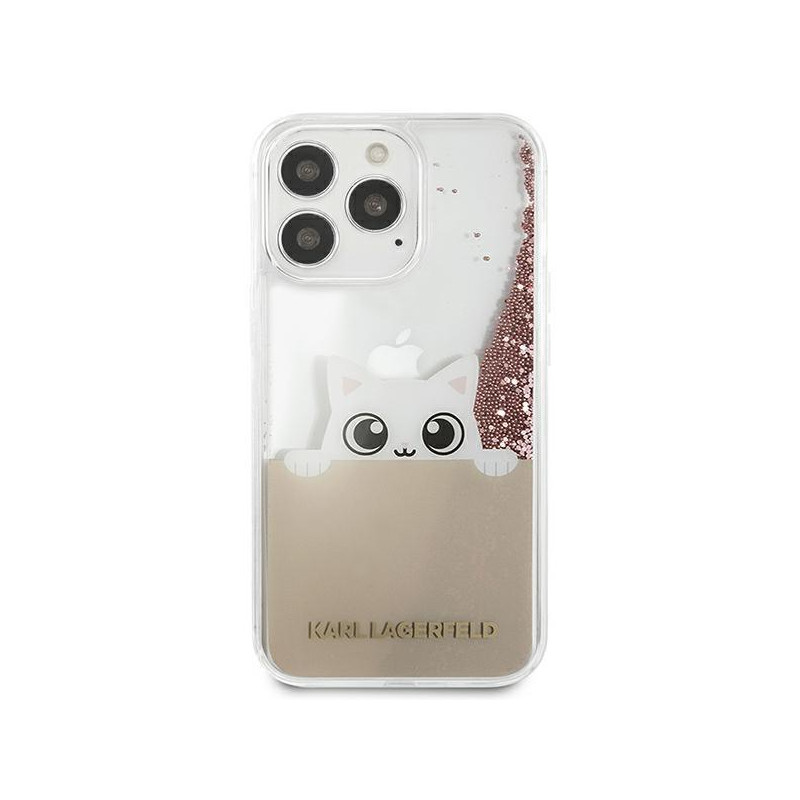 Karl Lagerfeld Liquid Glitter Peek-A-Boo dėklas, skirtas iPhone 13 Pro Max - rožinis