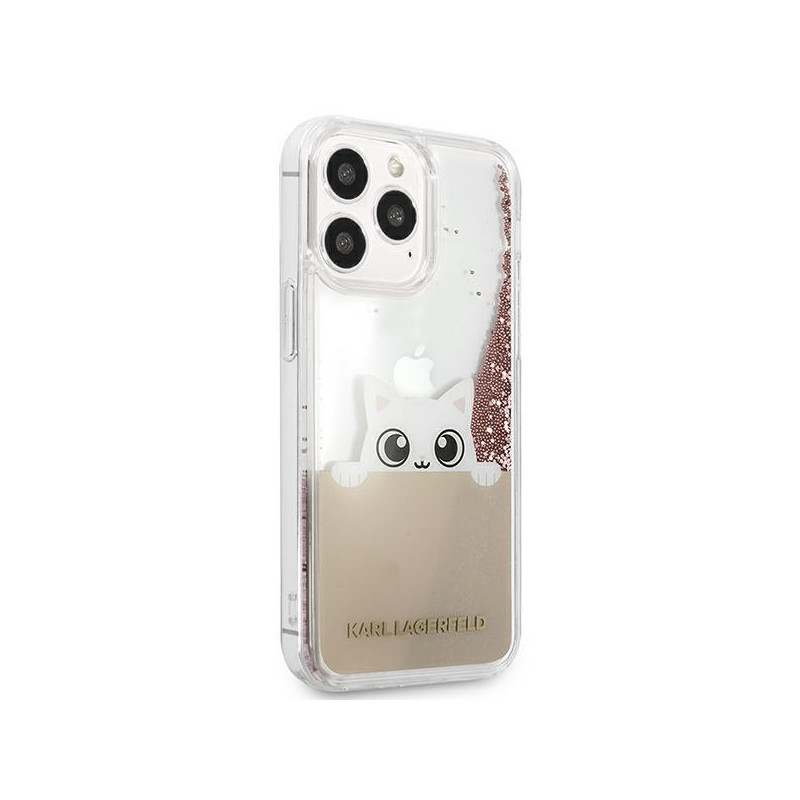 Karl Lagerfeld Liquid Glitter Peek-A-Boo dėklas, skirtas iPhone 13 Pro Max - rožinis