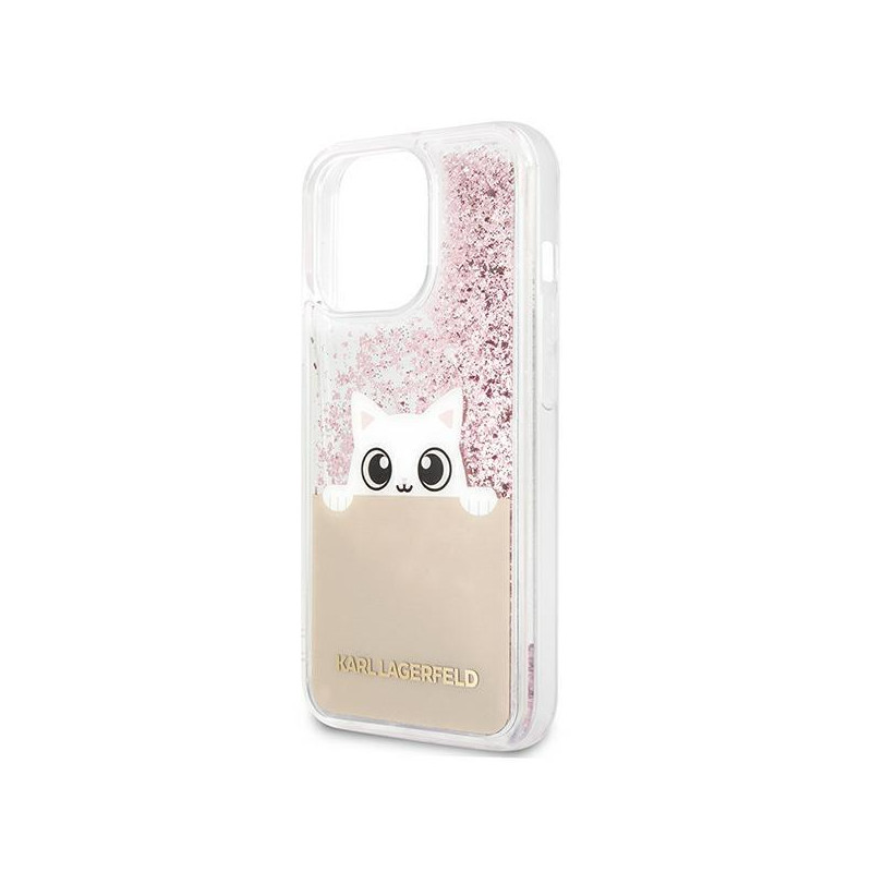 Karl Lagerfeld Liquid Glitter Peek-A-Boo dėklas, skirtas iPhone 13 Pro Max - rožinis