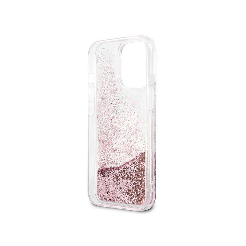 Karl Lagerfeld Liquid Glitter Peek-A-Boo dėklas, skirtas iPhone 13 Pro Max - rožinis