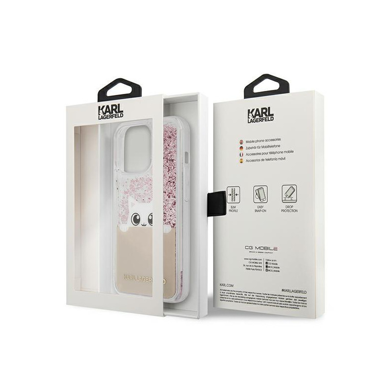 Karl Lagerfeld Liquid Glitter Peek-A-Boo dėklas, skirtas iPhone 13 Pro Max - rožinis
