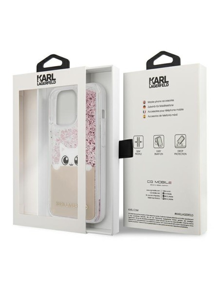 Karl Lagerfeld Liquid Glitter Peek-A-Boo dėklas, skirtas iPhone 13 Pro Max - rožinis Karl Lagerfeld Liquid Glitter Peek-A-Boo dėklas, skirtas iPhone 13 Pro Max - rožinis