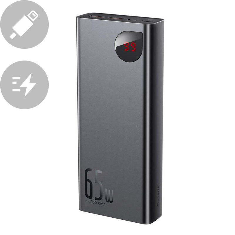 Adaman maitinimo blokas 2x USB 1x USB-C 1x microUSB 20000mAh 65W greitas įkrovimas juodas