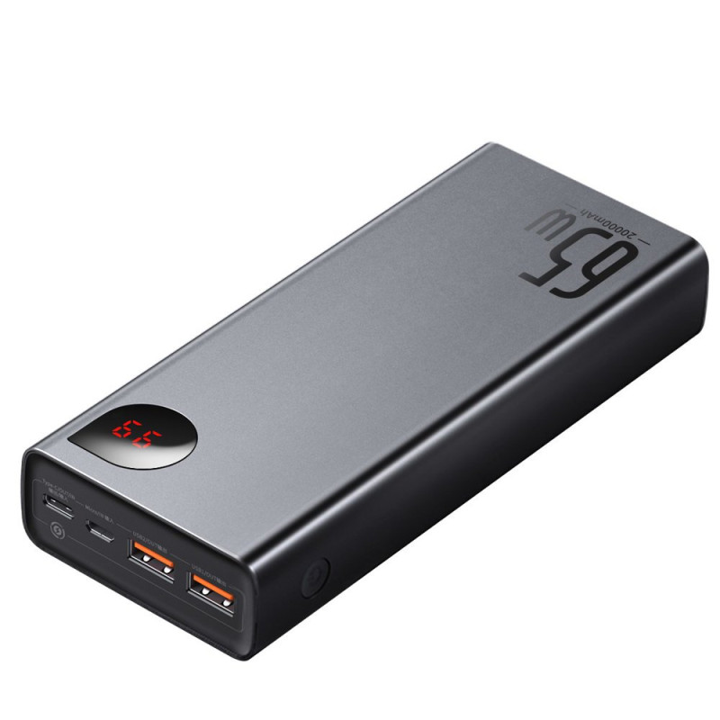 Adaman maitinimo blokas 2x USB 1x USB-C 1x microUSB 20000mAh 65W greitas įkrovimas juodas