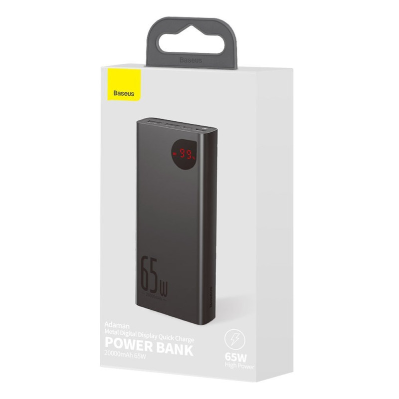 Adaman maitinimo blokas 2x USB 1x USB-C 1x microUSB 20000mAh 65W greitas įkrovimas juodas
