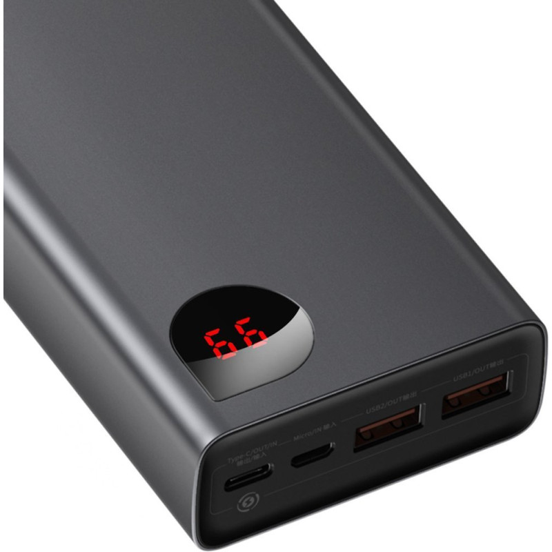 Adaman maitinimo blokas 2x USB 1x USB-C 1x microUSB 20000mAh 65W greitas įkrovimas juodas