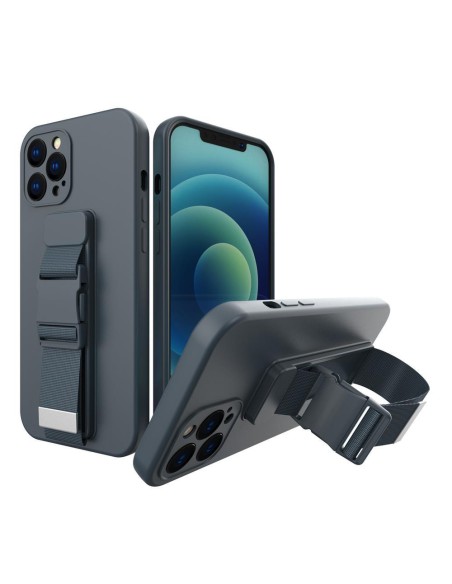 Virvės dėklas, silikoninis dėklas su rankinės dirželiu, skirtas Samsung Galaxy S22+ (S22 Plus) tamsiai mėlynas