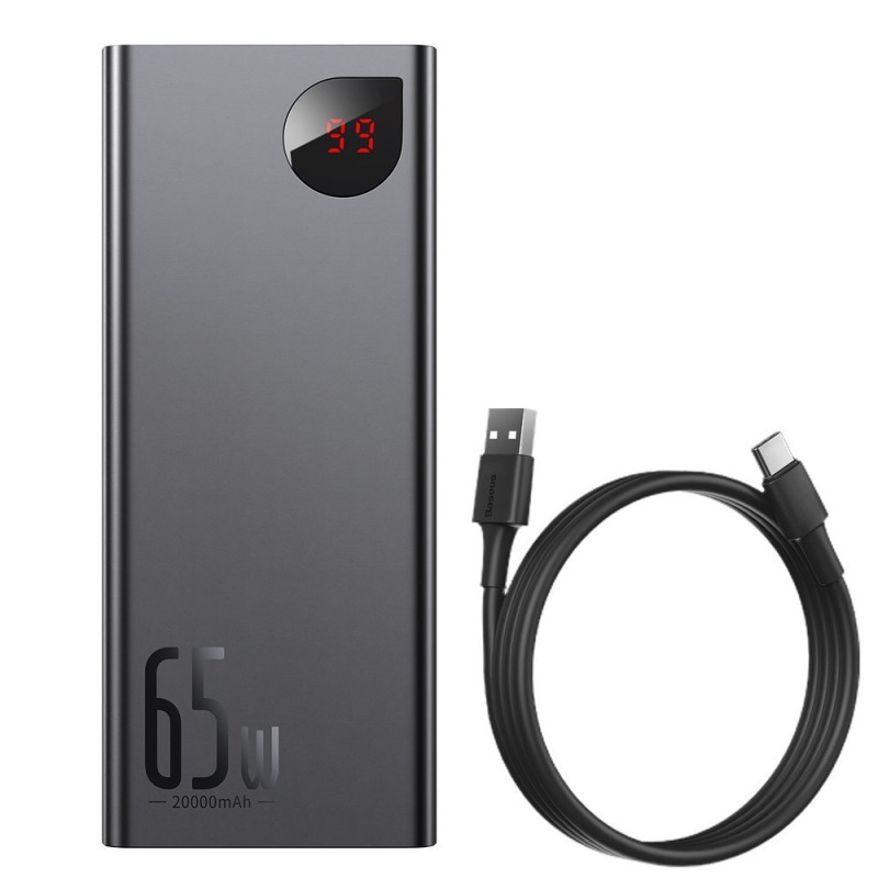 Adaman maitinimo blokas 2x USB 1x USB-C 1x microUSB 20000mAh 65W greitas įkrovimas juodas