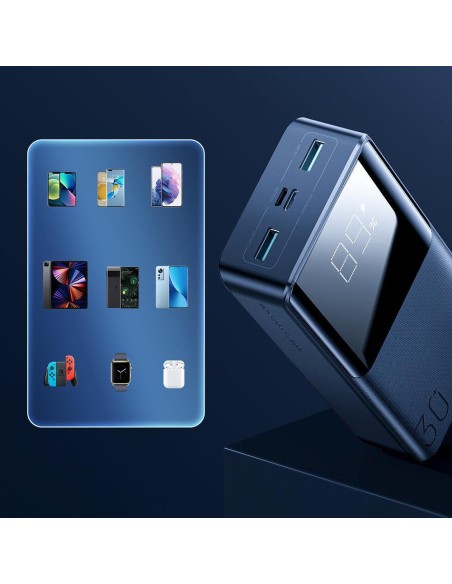 Powerbank 30000mAh 15W kabelis USB-C kabelis juodas