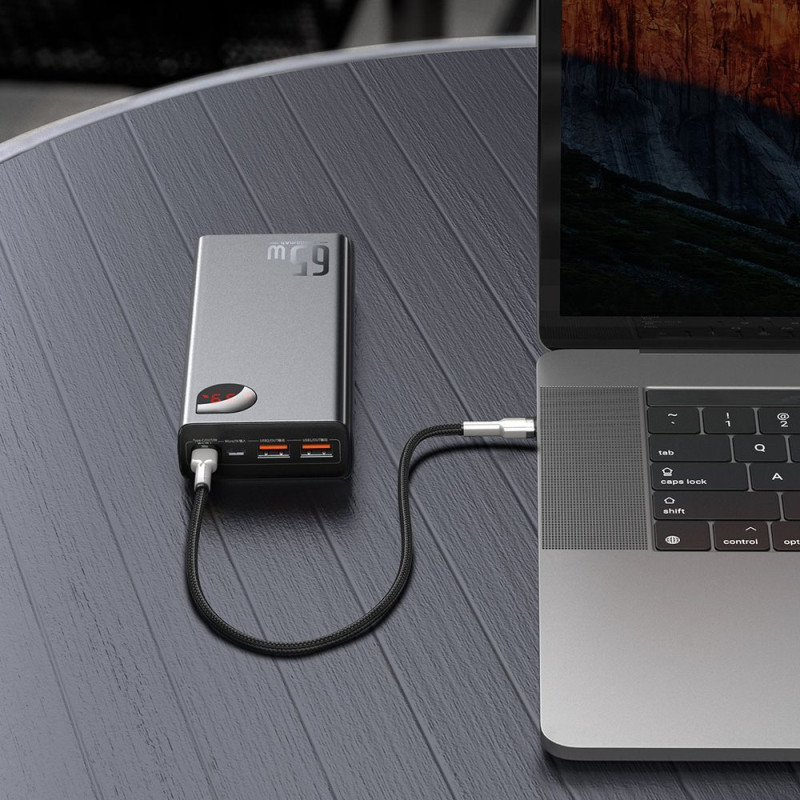 Adaman maitinimo blokas 2x USB 1x USB-C 1x microUSB 20000mAh 65W greitas įkrovimas juodas