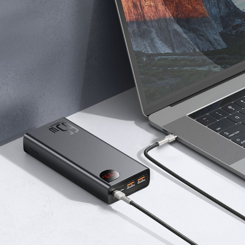 Adaman maitinimo blokas 2x USB 1x USB-C 1x microUSB 20000mAh 65W greitas įkrovimas juodas