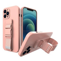 Virvės dėklas, silikoninis dėklas su rankinės dirželiu, skirtas Samsung Galaxy S22+ (S22 Plus) rožinės spalvos
