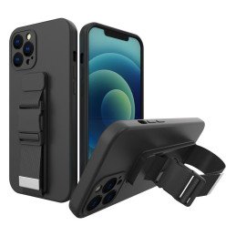Virvės dėklas, silikoninis dėklas su rankinės dirželiu, skirtas Samsung Galaxy S21 FE juodas