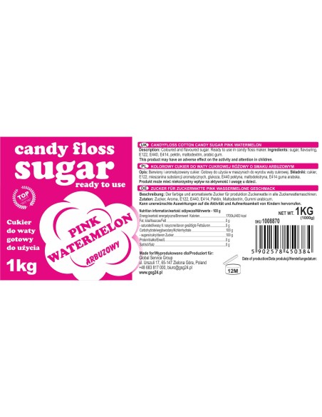 Spalvingas cukrus cukraus vatai rožinio arbūzo skonio 1kg Spalvingas cukrus cukraus vatai rožinio arbūzo skonio 1kg