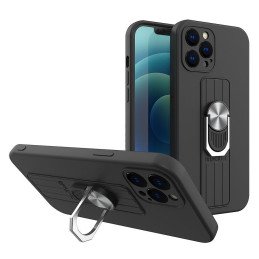 Ring Case silikoninis dėklas su pirštų laikikliu ir stovu Samsung Galaxy S22+ (S22 Plus) juodas